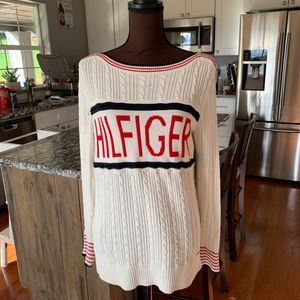 Tommy Hilfiger Sweater Women M White Red Pullover